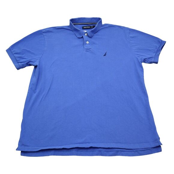 Nautica Shirt Mens L Blue Polo Short Sleeve Collared Button Cotton Embroidered - Picture 1 of 16